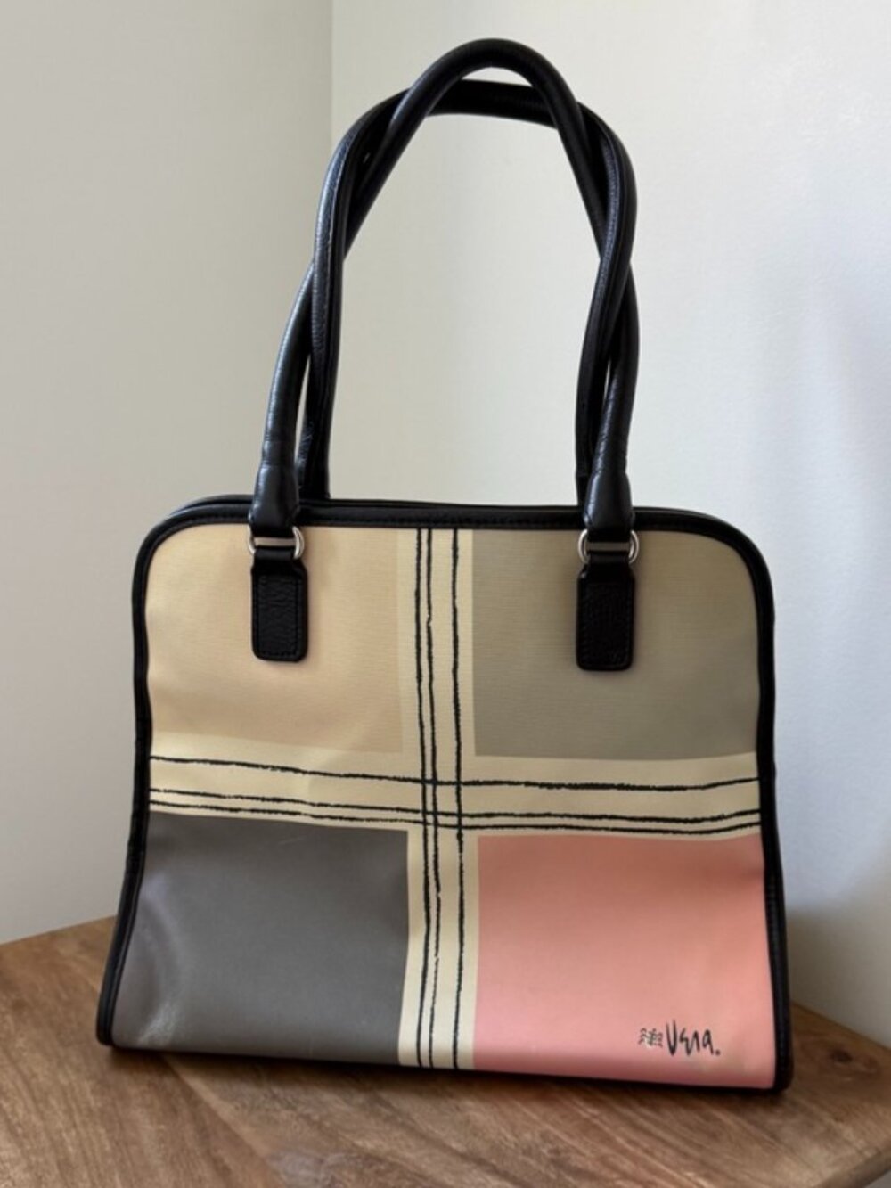 BRIGHTON Tom Vensel VENA Colorblock Canvas Tote Bag Purse Mod Plaid